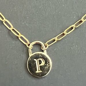 Engraved initial letter P lock pendant necklace